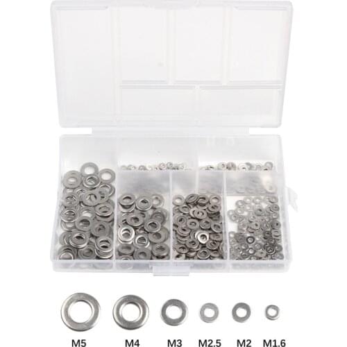 500Pcs M1.6/M2/M2.5/M3/M4/M5 304 Stainless Steel Flat Washer Plain Washer Gaskets Assortment Kit