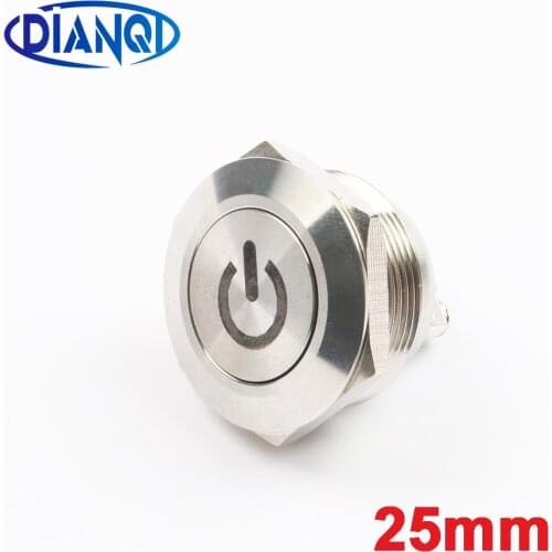 25mm flat round power mark press Button Metal brass Push Button Switch momentary 1NO press button screw terminal 25DY.F.L