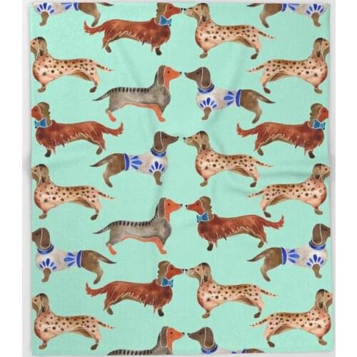 Dachshund Cartoon Throws for Sofa Cute Kids Design Dachshunds on Blue Blankets Christmas Decorations for Home Custom Blanket