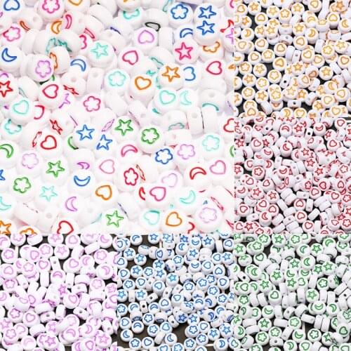 7mm Multicolor Round Acrylic Spacer Beads Mixed Heart Moon Flower Star Beads For Jewelry Making Handmade Diy Bracelet Accessorie