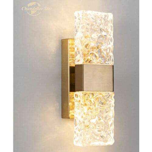 Luxury Crystal LED Wall Lamps Postmodern Gold Metal Rectangle Indoor Lighting Fixture Bedroom Living Room Wall Sconce Lustre