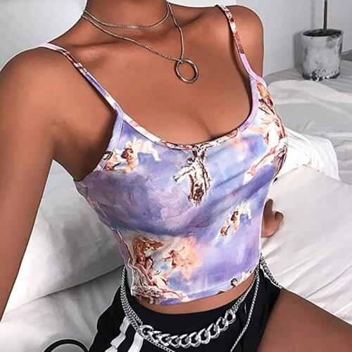 Sexy Slim Sling Angel Print Summer Camisole Womens Sexy Streetwear Short Cropped Navel Bra Top