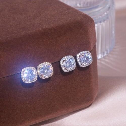 High Quality White Cubic Zircon Stud Earrings For Women Elegant Female Geometric Square Zircon Stone Earrings Wedding Jewelry