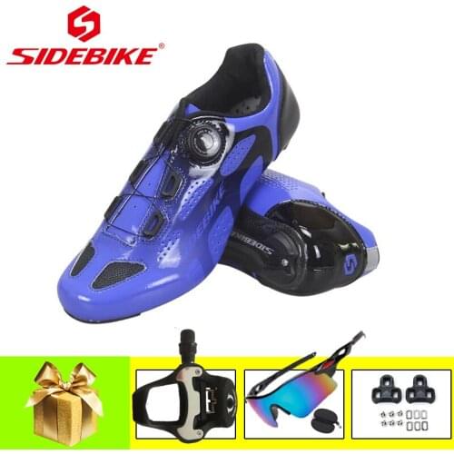 SIDEBIKE Carbon fiber Road bike shoes breathable self-locking SPD-SL Pedals outdoor sport ultra-light riding bicycle senakers