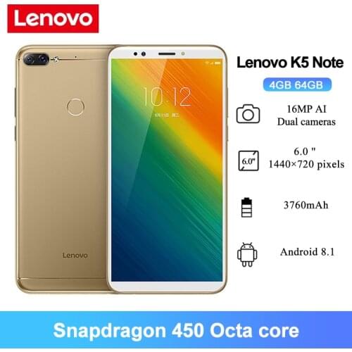 Lenovo K5 Note 4G LTE Smartphone 4GB RAM 64GB ROM 6.0" Snapdragon 450 Octa core 16MP Rear Camera 3760mAh Cellphone