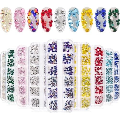 12 Grids Super Shiny Flatback Nail Rhinestones Clear Crystal AB 3D Round Beads Nail Art Jewelry Glitter Nail Art Decorations