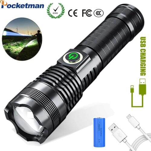 7500LM Super Powerful Flashlight Zoom Torch USB Rechargeable Flashlight XHP50.2 Flashlight Use 18650/26650 Battery New Arrival