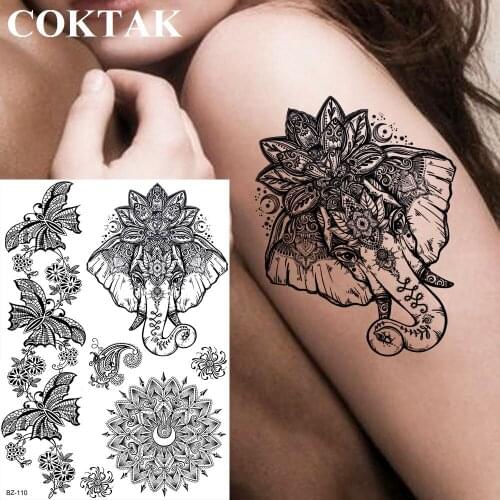 COKTAK Black Totem Ganesha Elephant Lace Women Arm Tattoos Temporary Henna Flower Girl Tattoo Moon Custom Waterproof Tatoo