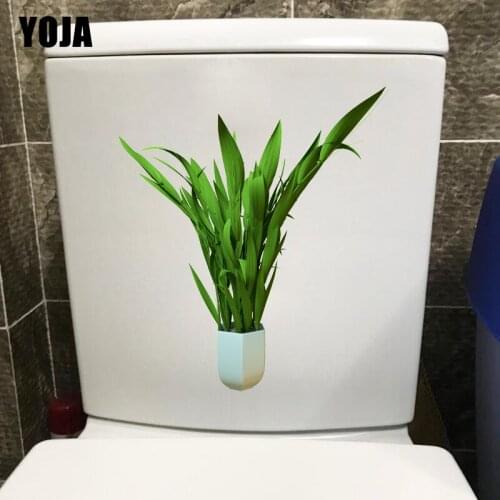 YOJA 23*23.9CM Wedge Leaf Green Potted Plant WC Toilet Sticker Home Room Wall Decal Decor T1-0914