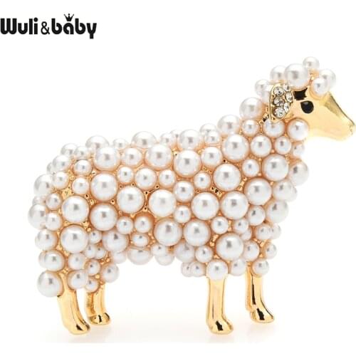 Wuli&baby 2-color Pearl Sheep Brooches For Women Unisex Lovely Animal Party Casual Brooch Pins Gifts