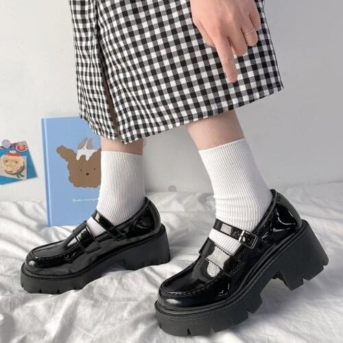 Women Leather Shoes Harakuju Lolita JK Student Sweet Girls Mary Jane Shoes Japanese High Heels Round Toe Platform Shoes Pumps