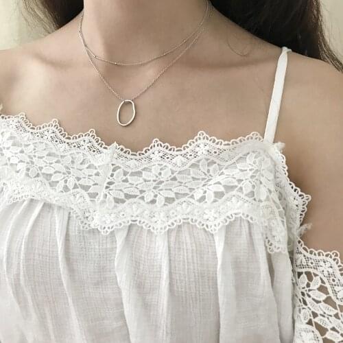 Ladys Authentic 925 Sterling silver Double rows open Irregular circle geometric necklace choker pendant Charms X93