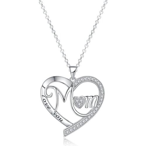 BONISKISS Simple 925 sterling silver Pendant Necklace For Woman Mother Day Gift I love you Mom Sterling Silver Necklaces