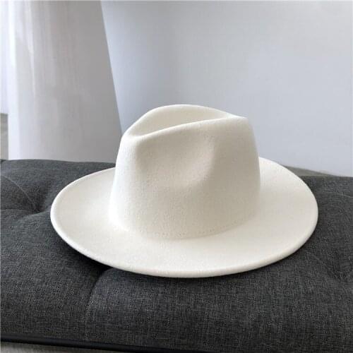 Winter Women 100% Wool Felt Hats White Wide Brim Fedoras For Wedding Party Church Hats Panama Hat Floppy Derby Triby Hat Dress