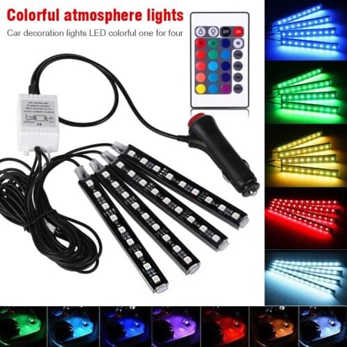 1 Set LED Car Atmosphere Lights Multicolor Music Car Interior Footwell LED Strip Lights RGB Remote Atmosphere Decor Control