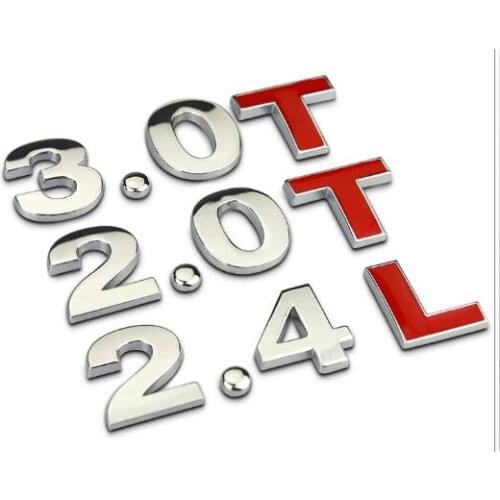 1 Set Cars t lettering 1.4T1.8T3.0T2.4L3.0L metal Adhesive Car Number Plate Letters & numbers stick on Car Accessories
