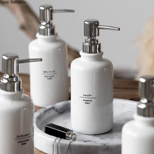 1 pc 410ml Liquid Soap Ceramics Bottle White Modern Style Home Hand Sanitizer Bottle Bathroom Hotel Soap Bottles Supplies