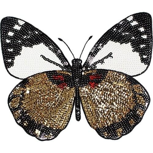 1PCS New Butterfly Patch T-shirt Pants Sequins Ironning On Patch Sewing Holes Applique Clothes Decorative Accessories