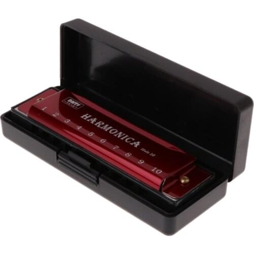 10 Holes Key of C Blues Harmonica Musical Instrument Educational Toy with Case X3UA