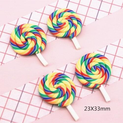 10PCS polymer clay rainbow hand made lollipop Flatback Cabochon Miniature Food Art Supply Decoden Charm Craft