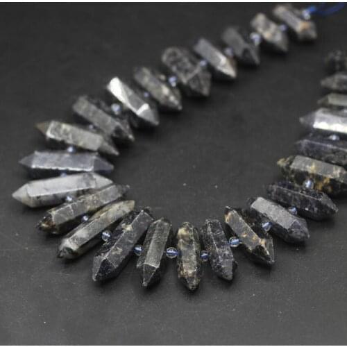 15.5"strand Black Labradorite Hexagon Double Point Graduated Pendants,Natural Gems Stone Faceted Nugget Beads Jewelry Making