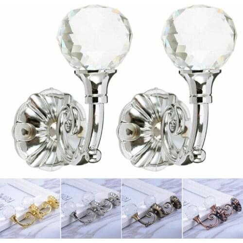 2pcs Metal Family Storage Hooks Crystal Ball Elegant Curtain Tie Backs Door Wall Tassel Delicate Holdback Wall Tie Back Rods
