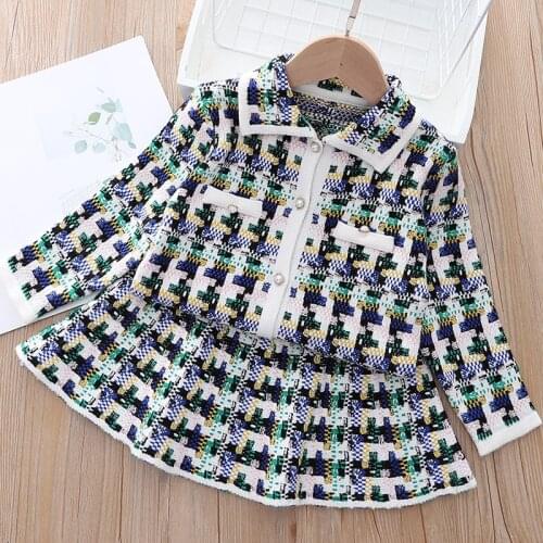 2Pcs Knitting Girls Clothing Sets Suits Baby Outfits Fall Winter England Style Sweater Shirt Skirt for Kids 1-7T