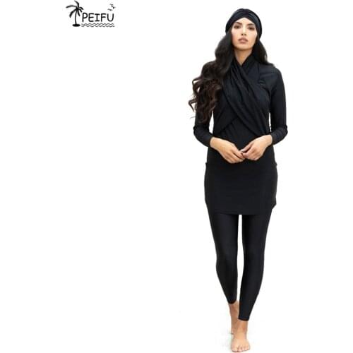 PEIFU 2021 Muslim Swimwear Islamic Women Modest Hijab Plus Size Burkinis Wear Swimming Bathing Suit Beach Full Coverage Swimsuit