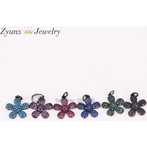 5PCS Popular CZ Micro Pave Pendant Flower Shape Pendant Gun Black Electroplated Pendant Charms Jewelry