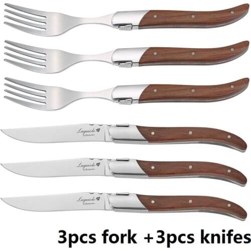 6pc Stainless Steel Fork Set w/ Rose Wood Handles in Wooden Gift Box 8.7inch Steak Fork Knife set Restaurant Home