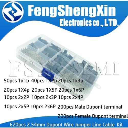 620Pcs 2.54mm Male+Female Dupont Wire Jumper Line Cable 1x1/2/3/4/5/6P 2x2/3/4/5/6P Header Connector Housing Electronic DIY Kit