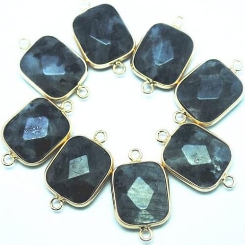 7 pcs new chinese laboradorite stone connectors black stone beads for charms bracelet making accessories size 17x19mm rectangle