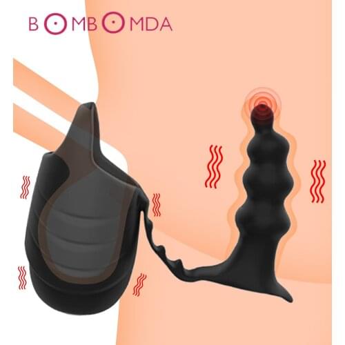 Anal Vibrators For Men Testicle Vibrating Sleeve Dildo Anal Plug Penis Delay Trainer CockRing Adult Sex Toys For Men Masturbator