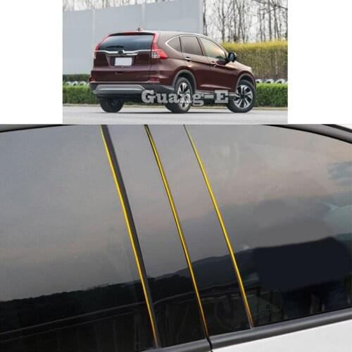 Car PC Material Pillar Post Cover Door Trim Window Piano Black Molding Sticker Plate 6pcs For Honda CRV CR-V 2012-2016