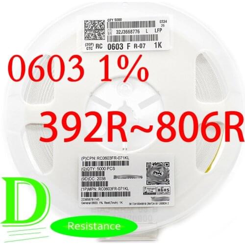 SMD Resistor RC Series 0603 1% Original RC0603FR-07 Series 392R-806R All resistors 390R 430R 470R 510R 560R 620R 750R