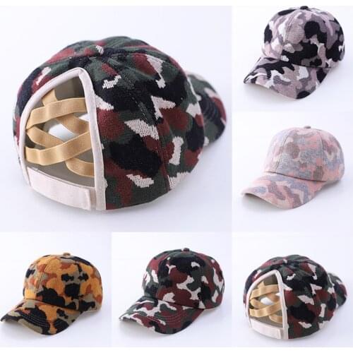 1PCS Unisex Adult Hats Camouflage Weave Cross Ponytail Plain Baseball Fashion Neutral Cross Strap Peaked Caps Hot Selling