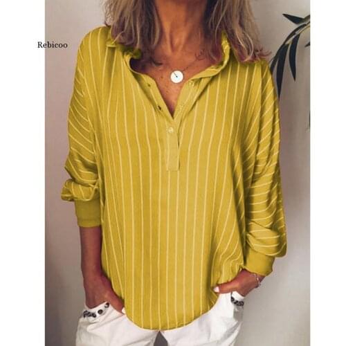 Fashion Summer Woman Blouses Stripe Loose Casual Striped Button Lapel Girl Long Sleeve Shirt Top Blouse Button Female Clothing