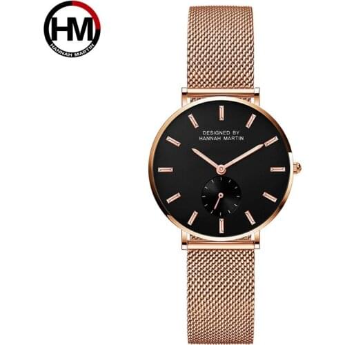2019 New Hannah Martin Women Watches Rose Gold Ladies Bracelet Watch Magnet Mesh Steel Strap Womens Quartz Wristwatches Clock