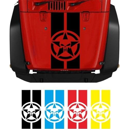 For Jeep Wrangler JK TJ Auto Front Head Engine Cover Trim Stickers Skull Army Star Car Vinyl Hood Decor Decals Car Accessories
