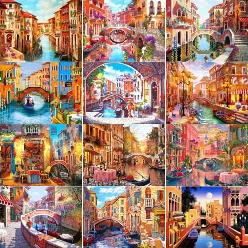 HUACAN Coloring By Number Bridge City Oil Painting Art Gift DIY Paint By Number Canvas Venice Kits Home Decoration