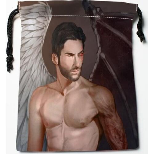 Custom Lucifer Drawstring Bags Wedding Party Christmas Gift Pouches Packing 18x22cm Satin Fabric Storage Bag 12.2