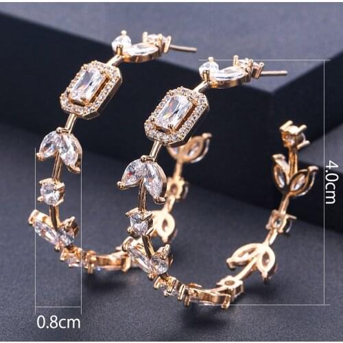 Trendy Geometric bambo Hoop Earrings For Women Accessories Full Cubic Zirconia Earrings Jewelry pendientes mujer moda