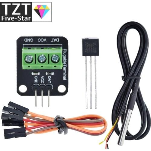 DS18B20 Temperature Sensor Module Kit Waterproof 100CM Digital Sensor Cable Stainless Steel Probe Terminal Adapter For Arduino