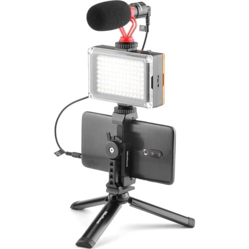 Smartphone Video Kits with Shotgun Microphone Led Light Vlog Rig Tripod Cold Shoe Mount for YouTube Mobile Phone Vlogging Kit