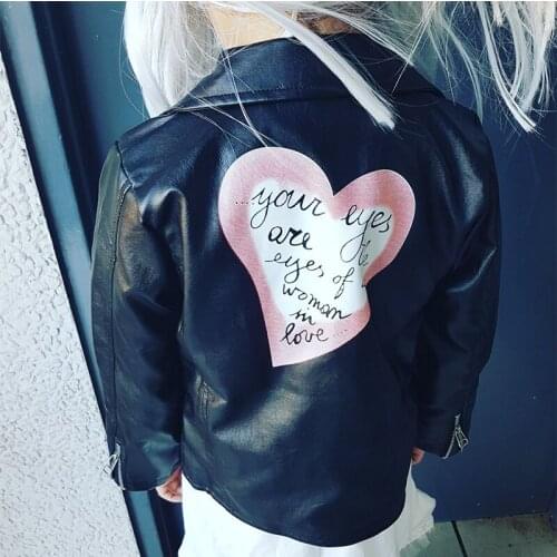 Girls leather coat children PU jacket, 2-7 year old girl fashion lov leather motorcycle tops spring and autumn clothes for kids