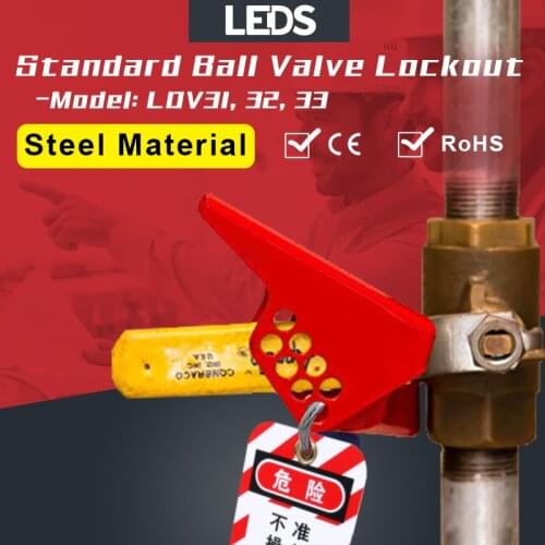 Standard Ball Valve Lockout Steel Wedge-Style Ball Valve Safety Lock Device For 1/2" to 3" Pipeline Diameter Coated Metal LOTO