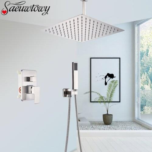 Brushed Nickel Shower Faucet Ceiling installation Concealed Bathroom Faucet Rain Shower Head Shower Tap Hot And Cold Mixer