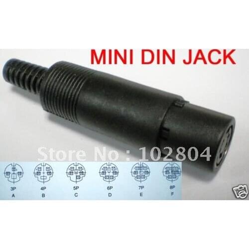 Mini DIN Jack Female Connector 4 Pin or 5 Pin 6 Pin 7 Pin 8 Pin with Plastic Handle 100 pcs per Lot