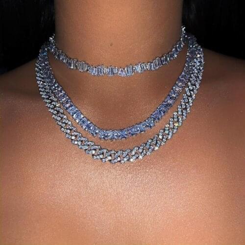 Fashion square cz tennis chain choker necklace for women men hip hop necklace jewelry for wedding party jewelry gift