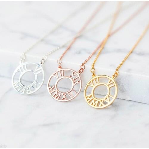 Custom Roman Number Date Necklace Personalized Name Pendant Stainless Steel Chain Circle Choker Necklace Party Accessories
